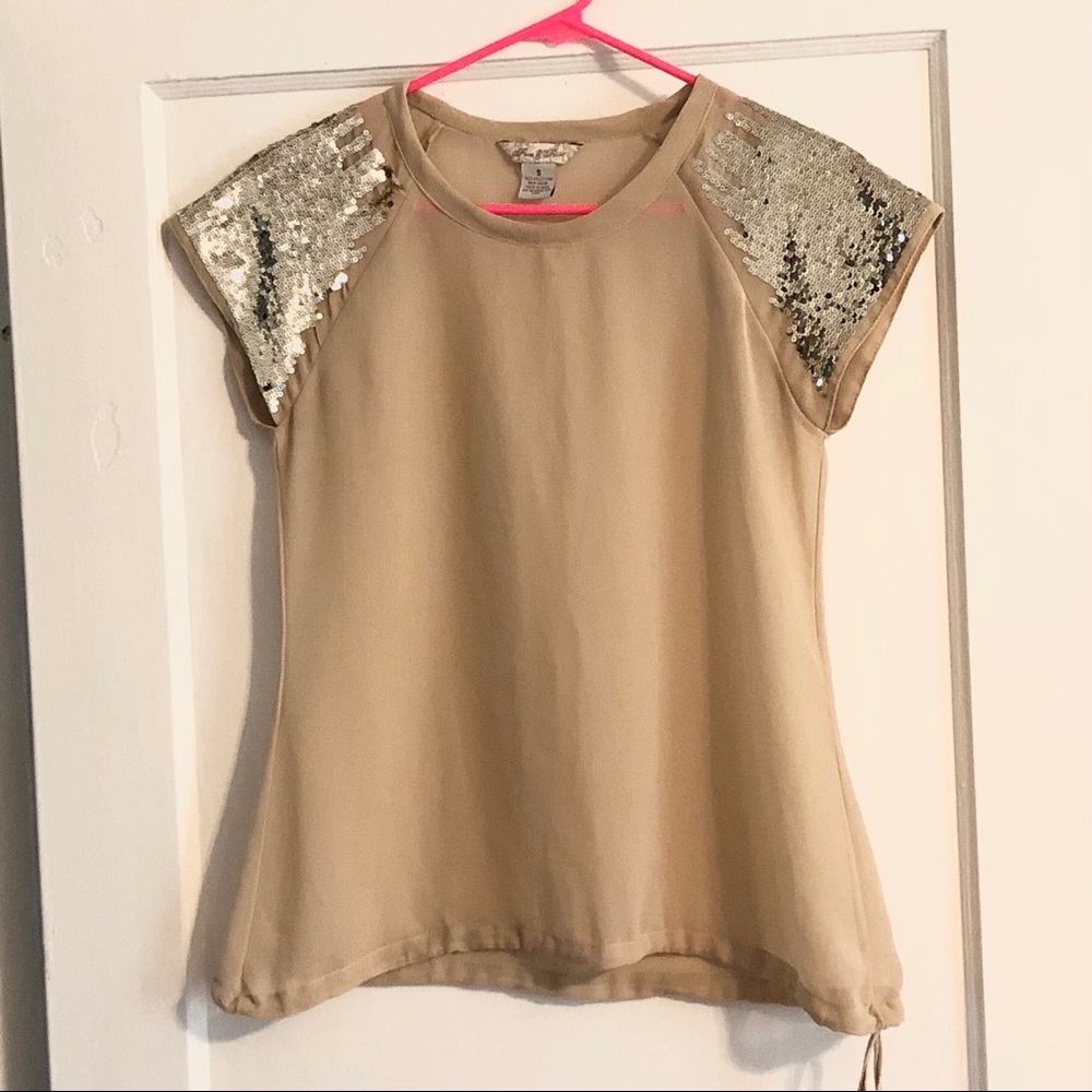 Beige & Gold Sequin Sheer Top